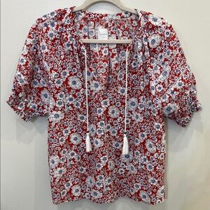 Sundays Red and Blue Floral Blouse